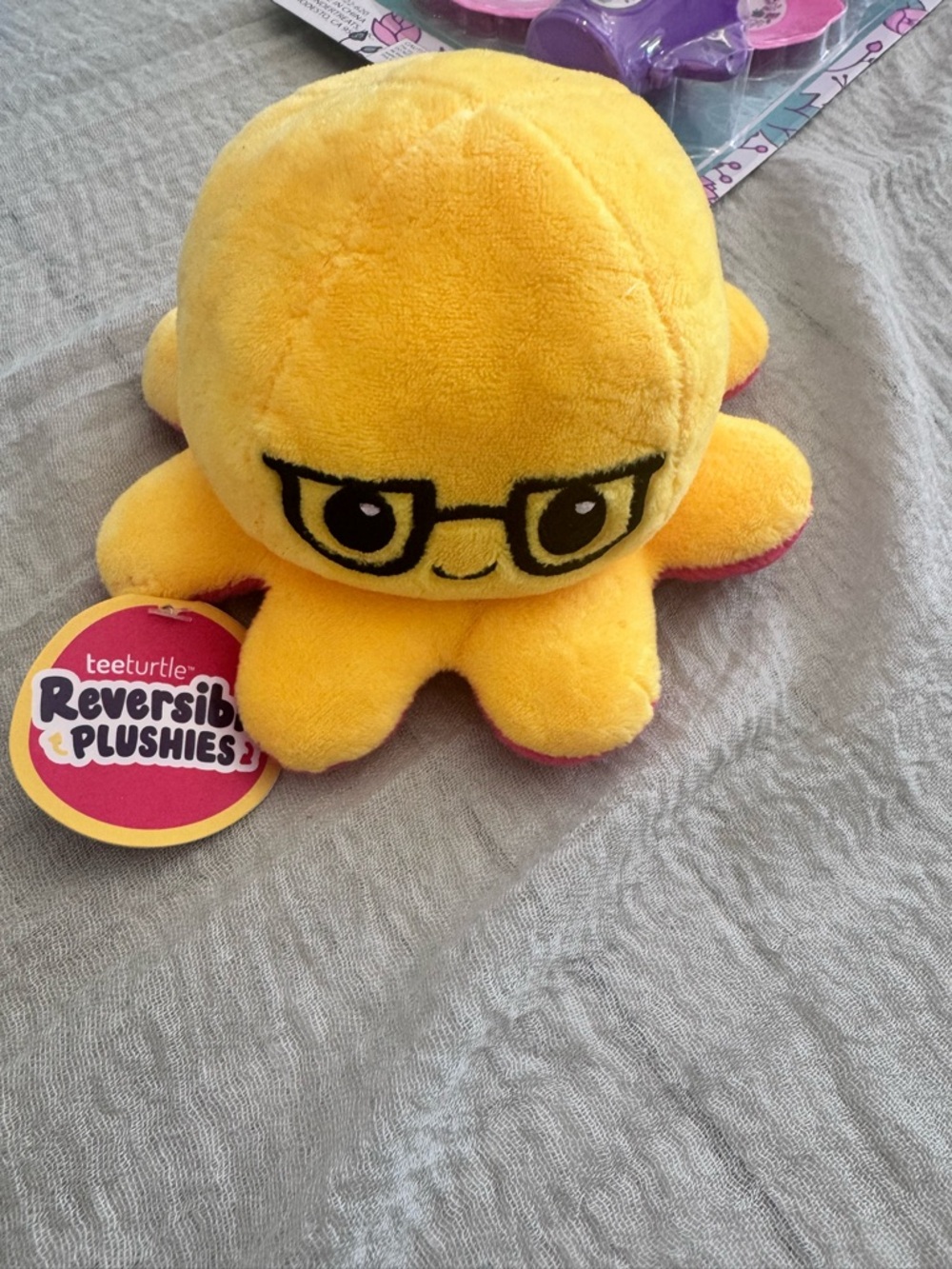 Yellow Reversible Plushie Octopus - Cute Glasses Design